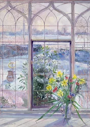 Jonquilles et cadran solaire contre la neige