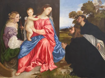Conversation sacrée, avec les saints Catherine et Dominique et le donateur, vers 1533