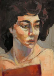 Femme contemplative en rouge