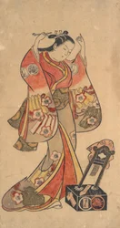 Portrait de Sanjo Kantaro dans le rôle féminin de Yaoya Oshichi dans la pièce Fuji no ..., vers 1730-40