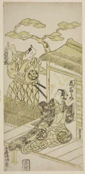 Les acteurs Ichimura Kamezo I en tant que Yosaku et Arashi Tominosuke I en tant que Koman