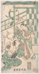 Scène du drame Hatsu-tori Kuruma Genji, daté de 1749