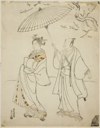 Les acteurs Ichikawa Komazo I (G) et Nakamura Matsue I (D)