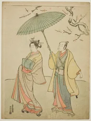 Les acteurs Ichikawa Komazo I (G) et Nakamura Matsue I (D)