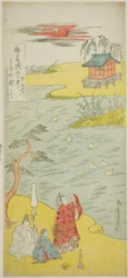 Le poète Ariwara no Narihira sur la rive du fleuve Sumida