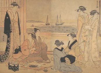 Une fête de joyeux lurons dans une maison de thé à Shinagawa, ca. 1783