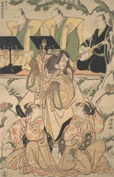 Acteurs dans un shosa, spectacle combinant jeu théâtral et danse, vers 1790.