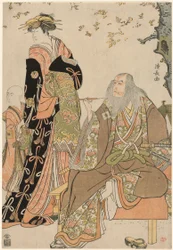 Les acteurs Ichikawa Danjuro V dans le rôle de Hige no Ikyu, Nakamura Riko dans le rôle d