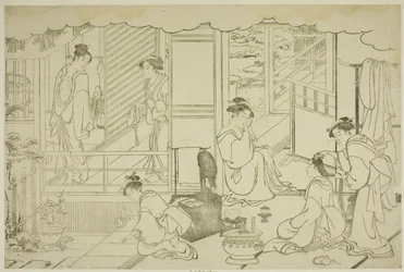 Le premier bain de la nouvelle année (Yudono hajime), du livre illustré "Couleurs de la triple aube (Saishiki mitsu no asa)"