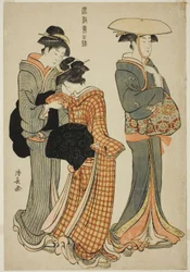 Deux femmes et une servante, de la série "Une brocade des manières orientales (Fuzoku Azuma no nishiki)"
