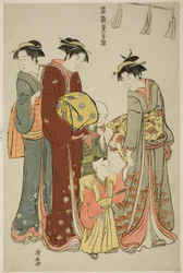 Jeune garçon portant un hakama pour la première fois, de la série "Une brocade des manières orientales (Fuzoku Azuma no nishiki)"