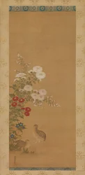 Caille et fleurs d