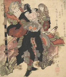 Guerrier chinois portant un enfant sur ses épaules, vers 1825