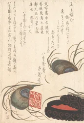 Pierre à sceau et encre à sceau avec plumes de paon, de l