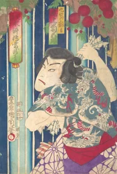 Portrait imaginaire, Shuihuzhuan de scène : Toryudai Mitate Suikoden Torodai - Acteur Onoe, 1875