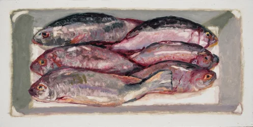 Caisse à poisson 1 (Billingsgate, Londres), 2016 (huile sur carton)