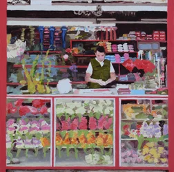 Étalage de fleurs (Bogotá, Colombie), 2016 (huile sur carton)