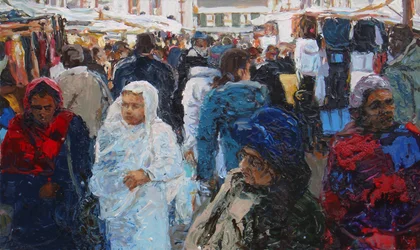 Acheteurs du marché (Ridley Road, Londres), 2011 (huile sur toile)