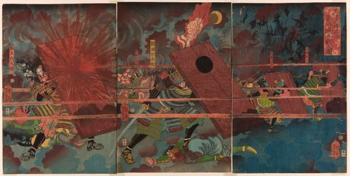 La bataille de Jinju lors de la conquête de la Corée par Masakiyo (Masakiyo Sankan taiji, Shinshujo kassen no zu)