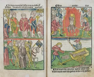 Jan Hus brûlé sur le bûcher au Concile de Constance, de 
