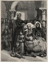 Un sermon dans une église en Bretagne, dessin de M.U. Loot. Gravure dans L