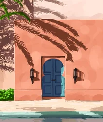 Porte bleue marocaine ensoleillée