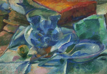 Nature morte de faïences, couverts et fruits, 1915