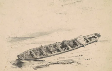 Une chaloupe échouée, 19ème siècle