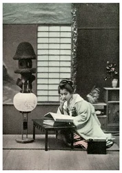Une étudiante studieuse, Japon, 1904