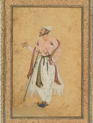 Un courtisan moghol, vers 1575, bordure ajoutée probablement dans les années 1700