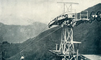 Vue sur un chemin de fer à corde, ou téléphérique, 1922
