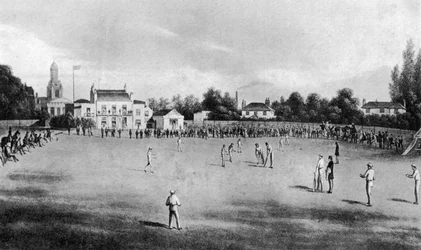 Un match de cricket en cours au Kennington Oval, Londres, 1848