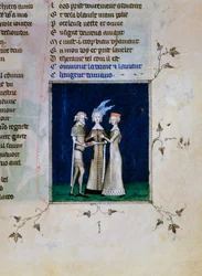 Un chevalier et une dame échangeant des anneaux, vers 1350