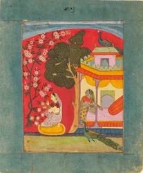 Une dame cueillant des fleurs, illustrant le mode musical Ramakali Ragini, vers 1675