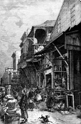 Un marché à San Francisco, Californie, USA, milieu du XIXe siècle vers 1880