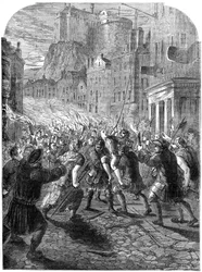 Une foule portant le capitaine John Porteous à son exécution, Édimbourg, 1736 19ème siècle