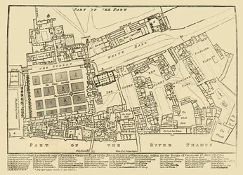 Copie réduite du plan au sol de Fisher du palais royal de Whitehall, 1680, 1881