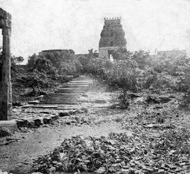 Un temple en ruine près de Madras, Inde, 1874