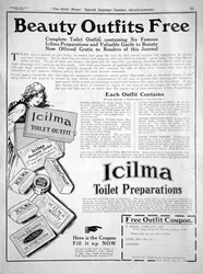 Publicité pour les préparations de toilette Icilma, 1913