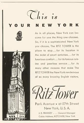 Publicité pour le Ritz Tower Hotel à New York, 1934