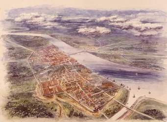 Vue aérienne de Londinium Londres depuis le nord-ouest, 2ème siècle