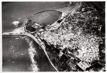 Vue aérienne de Tanger, Maroc, depuis un Zeppelin, 1930
