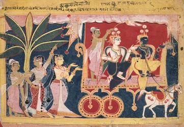 Akrura conduit Krishna et Balarama à Mathura Isarda Bhagavata Purana, vers 1560-1570
