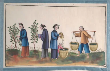 Album contenant douze peintures de personnes fabriquant de la soie, 19ème siècle