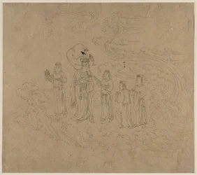Album de thèmes taoïstes et bouddhistes : Procession de divinités taoïstes : Feuille 10, 1200s