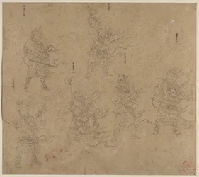Album de thèmes taoïstes et bouddhistes : Procession de divinités taoïstes : Feuille 13
