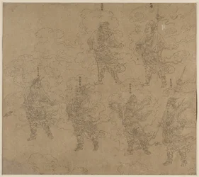 Album de thèmes taoïstes et bouddhistes : Procession de divinités taoïstes : Feuille 14, 1200s