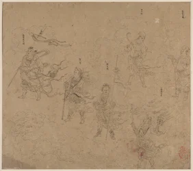 Album de thèmes taoïstes et bouddhistes : Procession de divinités taoïstes : Feuille 15