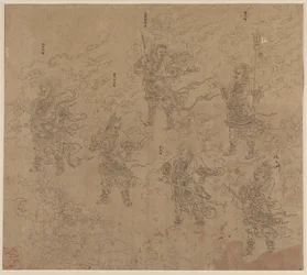 Album de thèmes taoïstes et bouddhistes : Procession de divinités taoïstes : Feuille 16, 1200s