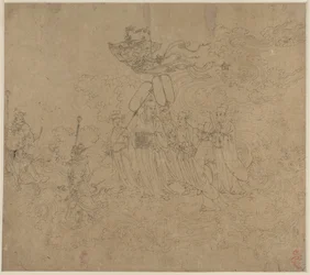 Album de thèmes taoïstes et bouddhistes : Procession de divinités taoïstes : Feuille 6